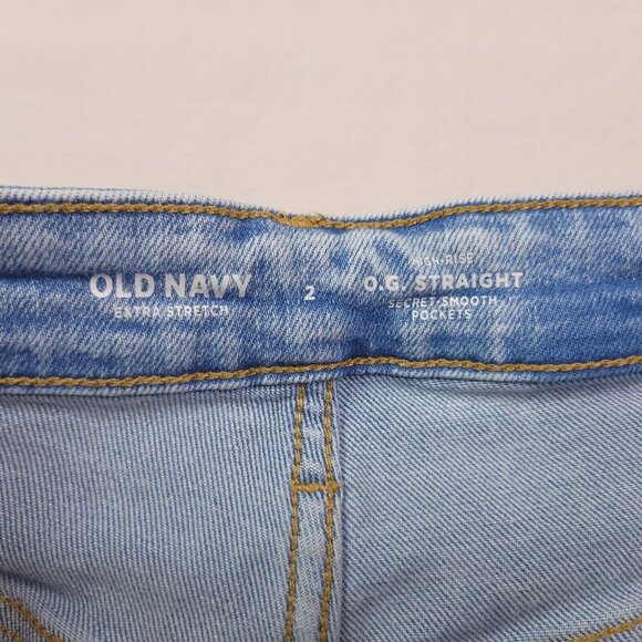 Old Navy Womens OG Straight High Jeans 2 Button Fly Light Wash Distressed - Picture 9 of 10